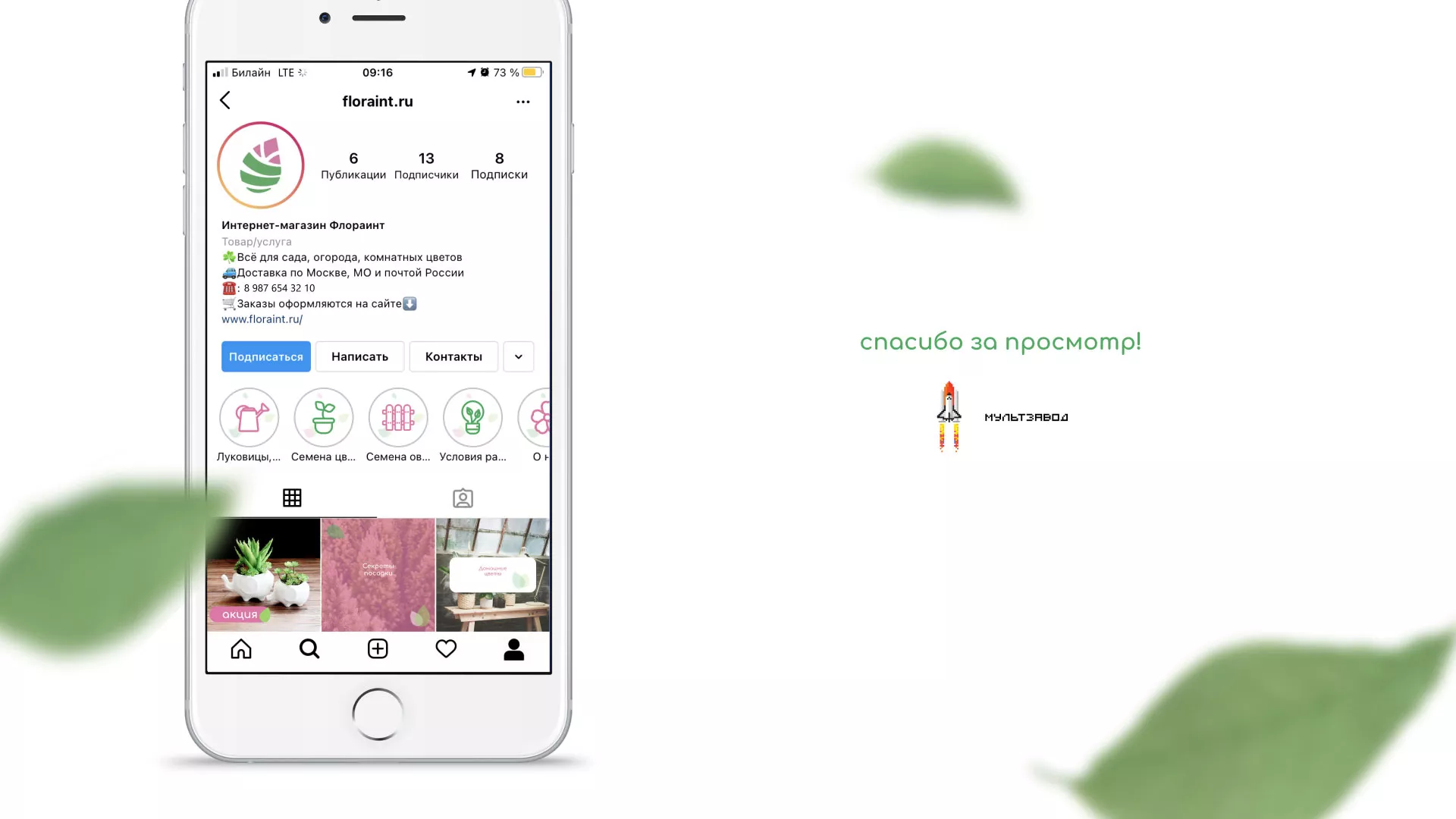 Разработка оформления профиля Instagram для магазина «Floraint» в Змеиногорске